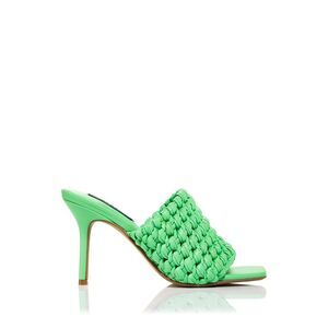 AQUA Womens Green Woven Katy Square Toe Stiletto Slip On Heeled Sandal 7.5